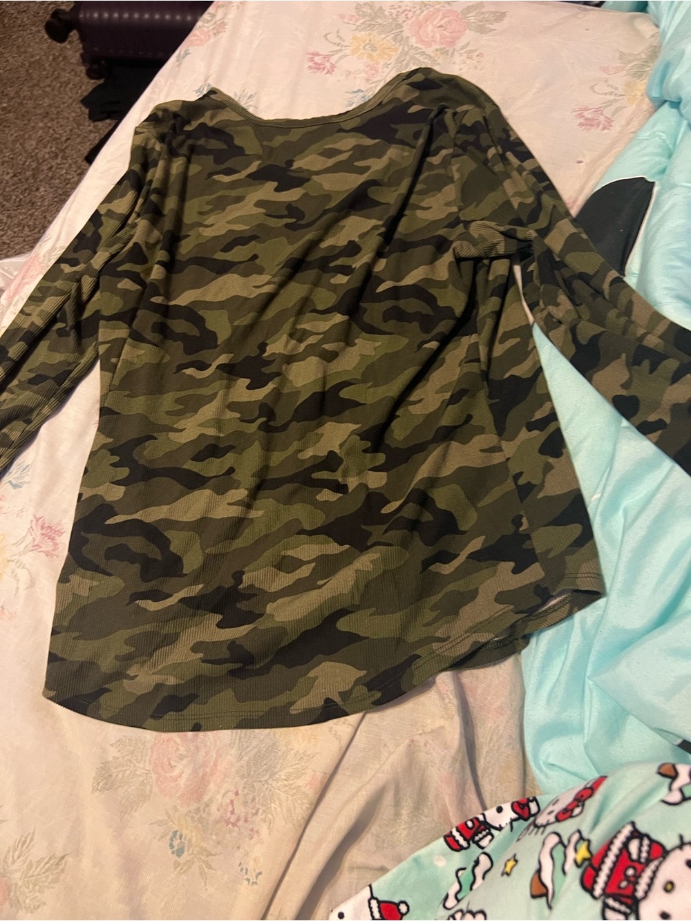 No Boundaries Olive Green Camo Scoop Neck Top